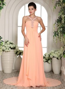 Cheap Baby Pink Straps Evening Dress with Beading and Ruching