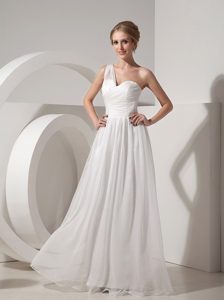 White Empire One Shoulder Elegant Evening Wear Dresses in Floor-length