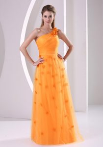 Orange One Shoulder Tulle Pretty Women Evening Dresses in Floor-length