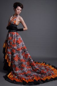 Multi-Color Halter Court Train Evening Dresses with Printing on Promotion