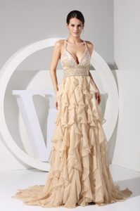 Plunging Neckline Perfect Evening Dresses for Women with Ruffled Layers