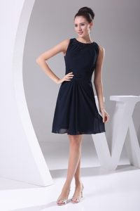 Affordable Bateau Neckline Beaded Evening Gown Dresses in Navy Blue