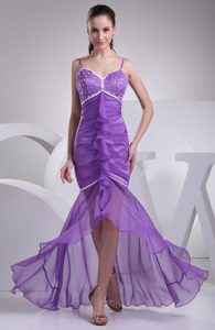 Discount Spaghetti Straps High Low Evening Dress Patterns with Beading