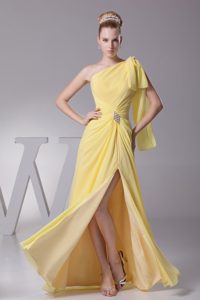 Discount One Shoulder Bowknot Evening Gown Dress with Beading and Slit