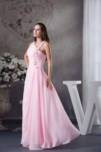 Asymmetrical Long Pink Cheap Evening Gown Dress with Flowers