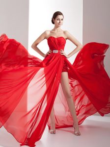 Red Sweetheart Chiffon Low Price Women Evening Dresses with Beading