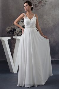 Long Ruched Straps Ladies Evening Dress in White on Promotion