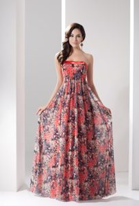 Colorful Strapless Empire Women Evening Dresses with Printing on Sale