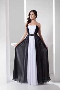 White and Black Strapless Evening Gown Dresses for Cheap with Beading