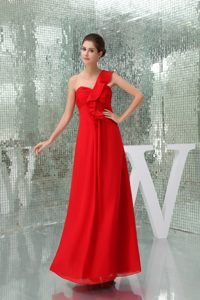 Pretty Chiffon One Shoulder Ankle-length Ruched Evening Dress Patterns in Red