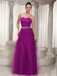 Pretty Fuchsia Sweetheart Classy Evening Dresses with Beadings in Floor-length