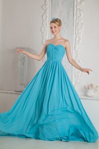 Amazing Sweetheart Chiffon Classy Evening Dresses in Aqua Blue with Ruches