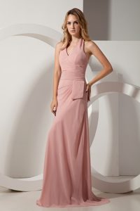 Halter-top Chiffon Informal Evening Dresses in Light Pink with Ruches