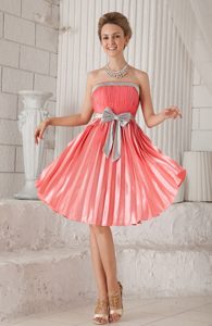 Discount Watermelon Ruched Women Evening Dresses with Bowknot and Pleats