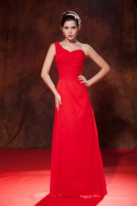 Glitz Red Empire Ruched Women Evening Dress with One Shoulder