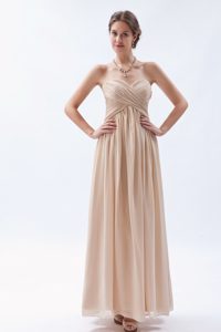 Champagne Ankle-length Ruched Evening Dresses with Heart Sharped Neckline