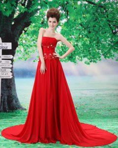 Strapless Court train 2013 Prom Evening Dress with Beading and Ruching on Sale