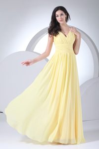 Empire V-neck Ruched Yellow Chiffon Formal Evening Dresses on Wholesale Price