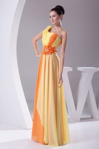 Beaded and Ruched One Shoulder Yellow and Orange 2014 Formal Evening Dress