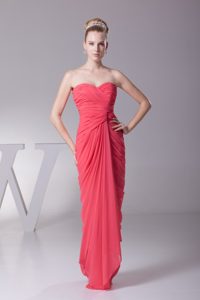 Ruched Sweetheart Full Length Chiffon Evening Dresses in Watermelon