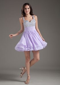 Perfect A-Line Straps 2013 Short Lilac Night Club Evening Dresses with Beading