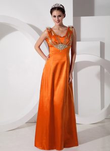 Pretty Orange Empire V-neck Prom Formal Dress with Beading for Custom Made