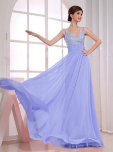 Beading Decorated Empire Straps Lilac Prom Dress for Party on Wholesale Price