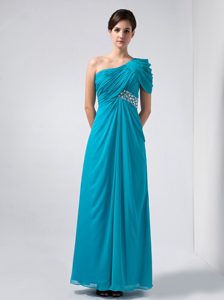 Beautiful One Shoulder Ankle-length Chiffon Beaded Prom Dress Ruched