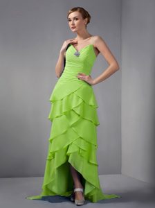 Pretty Green Straps Prom Dress with Beading and Ruching on Promotion