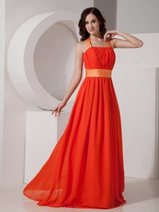 Beautiful Halter Top Chiffon Prom Dress with Sashes and Ruching on Promotion