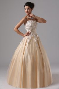 Champagne Ball Gown Prom Dama Dress for Quinceanera Dress with Appliques