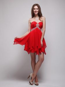New Red Empire Sweetheart Mini-length Chiffon Beaded Prom Homecoming Dress