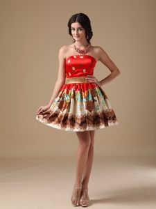 Multicolor A-line Strapless Mini-length Prom Dress with Printing for Custom Made