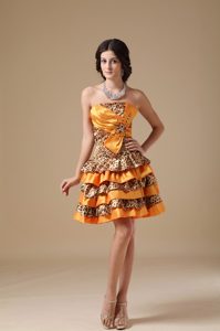 Multicolor A-line Strapless Mini-length and Leopard Beaded Prom Dresses