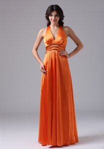 Hot Orange Red Halter Top Prom Evening Dresses with Paillette for Custom Made