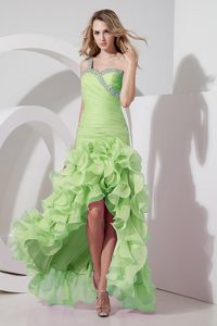 Ruched and Beaded Dresses for Prom with Ruffles and One Shoulder in Green