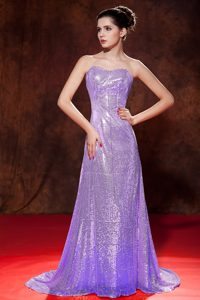 Sexy Sweetheart Prom Dress for Girls in Lavender with Sequins and Brush Train