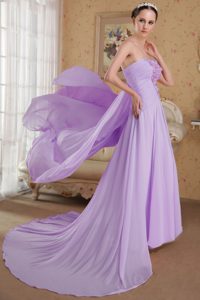 New Lavender Strapless Beaded Dress for Prom with Court Train and Appliques