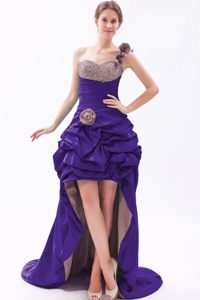 Purple One Shoulder Beaded Junior Prom and Pick-ups