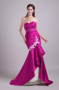 Fuchsia Mermaid Sweetheart Dress for Prom Court with Ruches and Appliques
