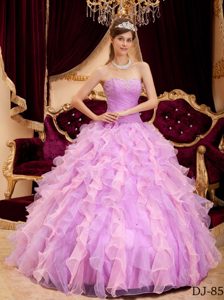 Lavender Sweetheart Organza Quinceanera Dress with Beading and Ruffled Layer