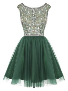 Comfortable Scoop Peacock Green Sleeveless Beading and Appliques Mini Length Prom Dress
