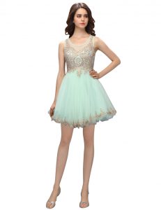 Classical Apple Green Cocktail Dresses Prom and Party and For with Beading and Appliques Scoop Sleeveless Zipper