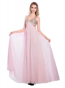 Lilac Sleeveless Floor Length Beading and Bowknot Criss Cross Prom Party Dress
