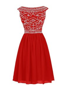 Exceptional Beading Prom Party Dress Red Zipper Cap Sleeves Knee Length