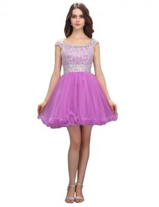 On Sale Square Cap Sleeves Zipper Cocktail Dress Lilac Organza