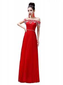 Extravagant Red Off The Shoulder Lace Up Beading Homecoming Dress Sleeveless
