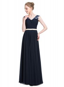 Navy Blue Prom and Party and For with Beading V-neck Sleeveless Zipper
