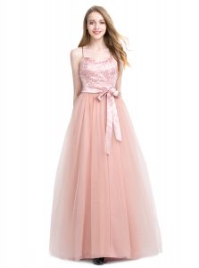 Traditional Floor Length Zipper Prom Party Dress Pink for Prom and Party with Beading