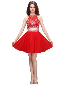 Knee Length Empire Sleeveless Coral Red Cocktail Dresses Zipper
